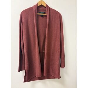 TAHARI PURE LUXE 100% Cashmere Open Front Cardigan Sweater Size S Maroon